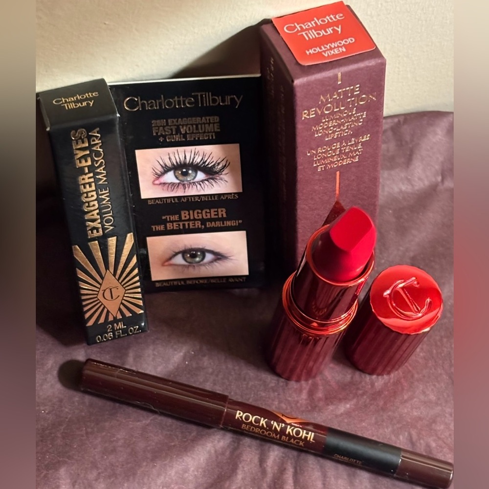 Charlotte Tilbury-Travel Size Mascara, Travel Size Black Eye Liner&Red Lipstick